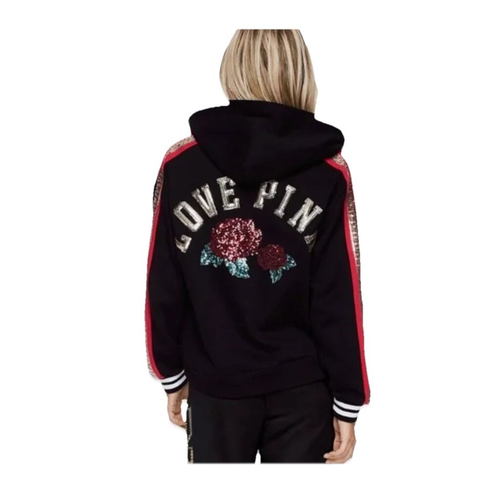 NEW Y2K Victoria Secret Pink Black Gold Hoodie Sweatshirt Bling Rose Gold XS SM